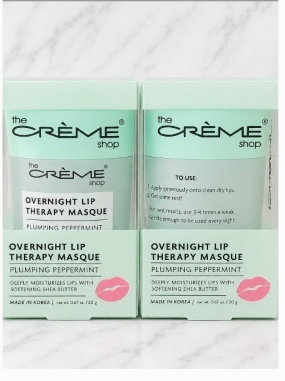 2 x The Creme Shop PLUMPING PEPPERMINT Overnight Lip Therapy Masque .67oz ea NIB